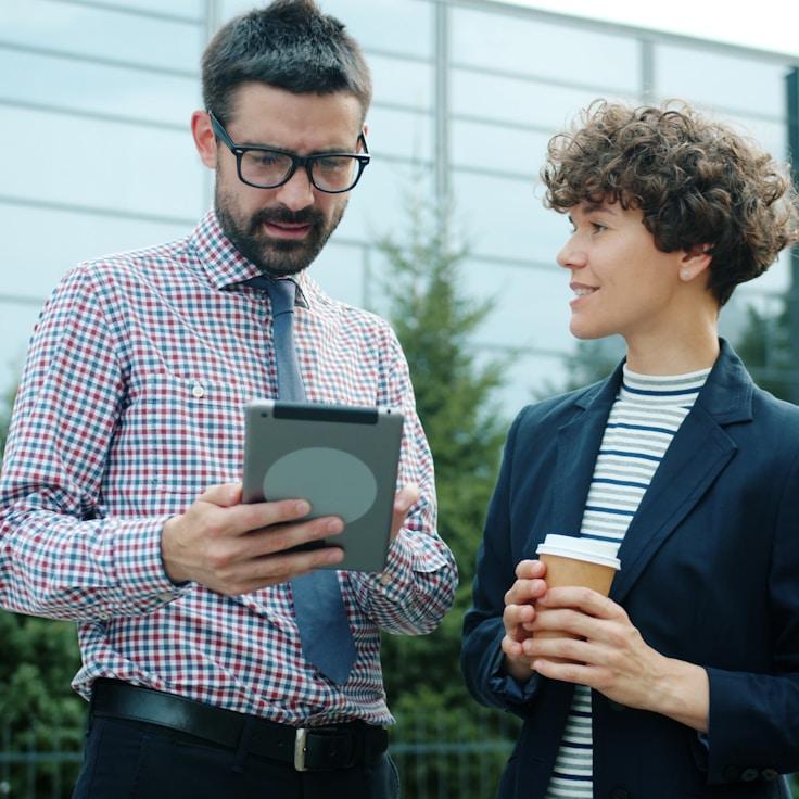 Mobile app development process showing collaborative team environment